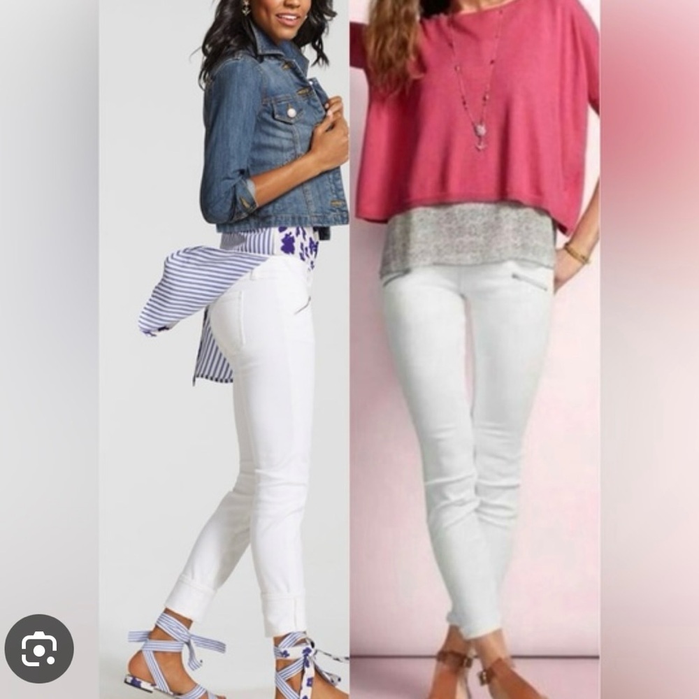 Cabi white cinch double button skinny jeans